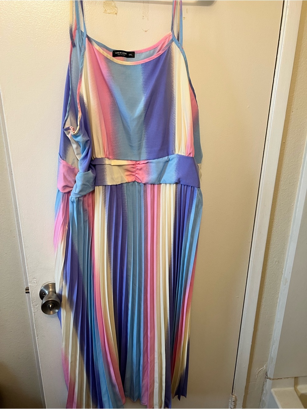 Pastel Rainbow Pleated Maxi Dress